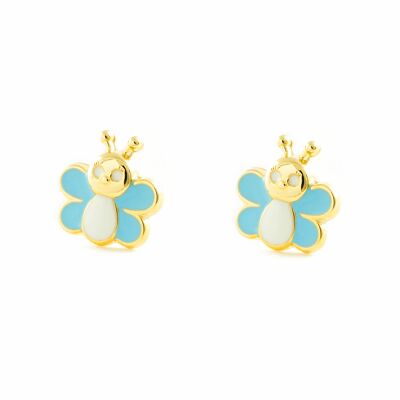 Pendientes Bebe/Niña Oro 9k Mariposa Esmalte Azul-Blanco (T2606P9K-Azul)