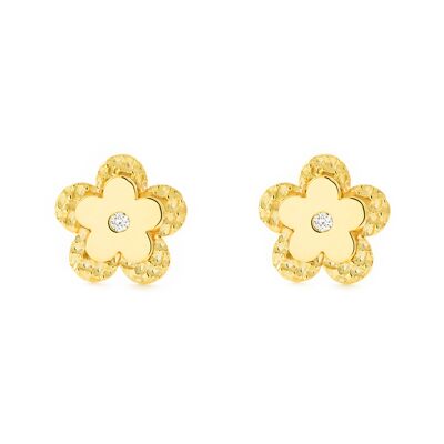 Pendientes Niña Oro 9k Flor Brillo y Textura Circonita (T2618P9K)