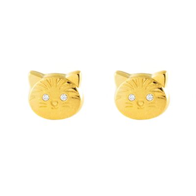 Pendientes Niña Oro 9k Gato Mate y Brillo Circonita (T2672P9K)