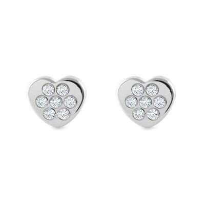 Pendientes Niña Oro Blanco 9k Corazón Circonita (T2694P9KOB)