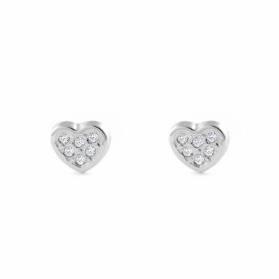 Pendientes Bebe/Niña Oro Blanco 9k Corazón Circonita (T2698P9KOB)