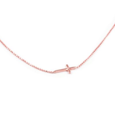 Collar Plata Bola Diamantada rosa con cruz horizontal (X1496G)