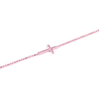 Pulsera Plata Bola Diamantada rosa con cruz horizontal (X1496PU)