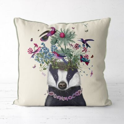 Badger Pillow, Birdkeeper Pillow, Cushion, 45x45cm
