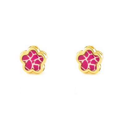 Pendientes Bebe/Niña Oro 9k Flor Esmalte Rosa (T2702P9K)