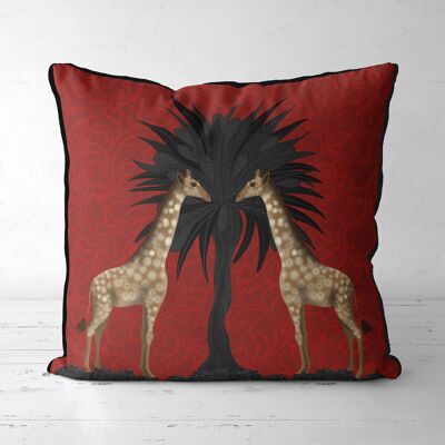 Giraffe Twins, Ruby red, Animalia Tropical Decor Pillow, Cushion, 45x45cm