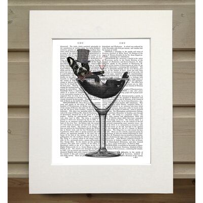 French Bulldog in Martini Glass, Book Print, Art Print, Wall Art