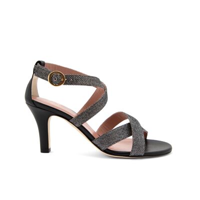 Michelle Sandal Lead Fabric Nappa Black 80mm