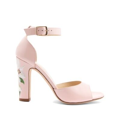 Talon de 100 mm Alice en cuir de veau rose imprimé fleur de lys