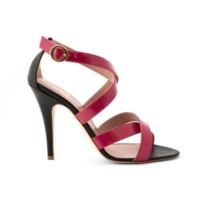 Sandalia Michelle Negro Napa Fucsia Charol 110mm