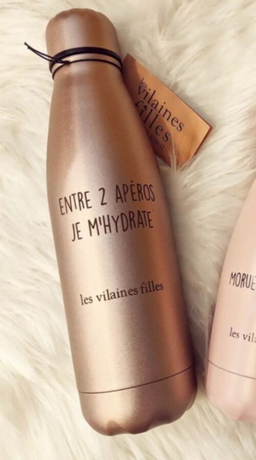 Idéal cadeau : Gourde rose gold irisée "Entre 2 apéros, je m'hydrate"