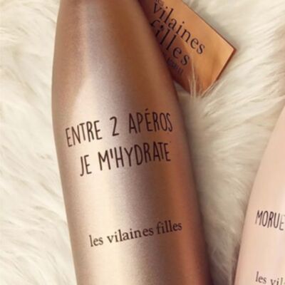 Ideal gift: Iridescent pink gold water bottle "Between 2 aperitifs, I hydrate myself"
