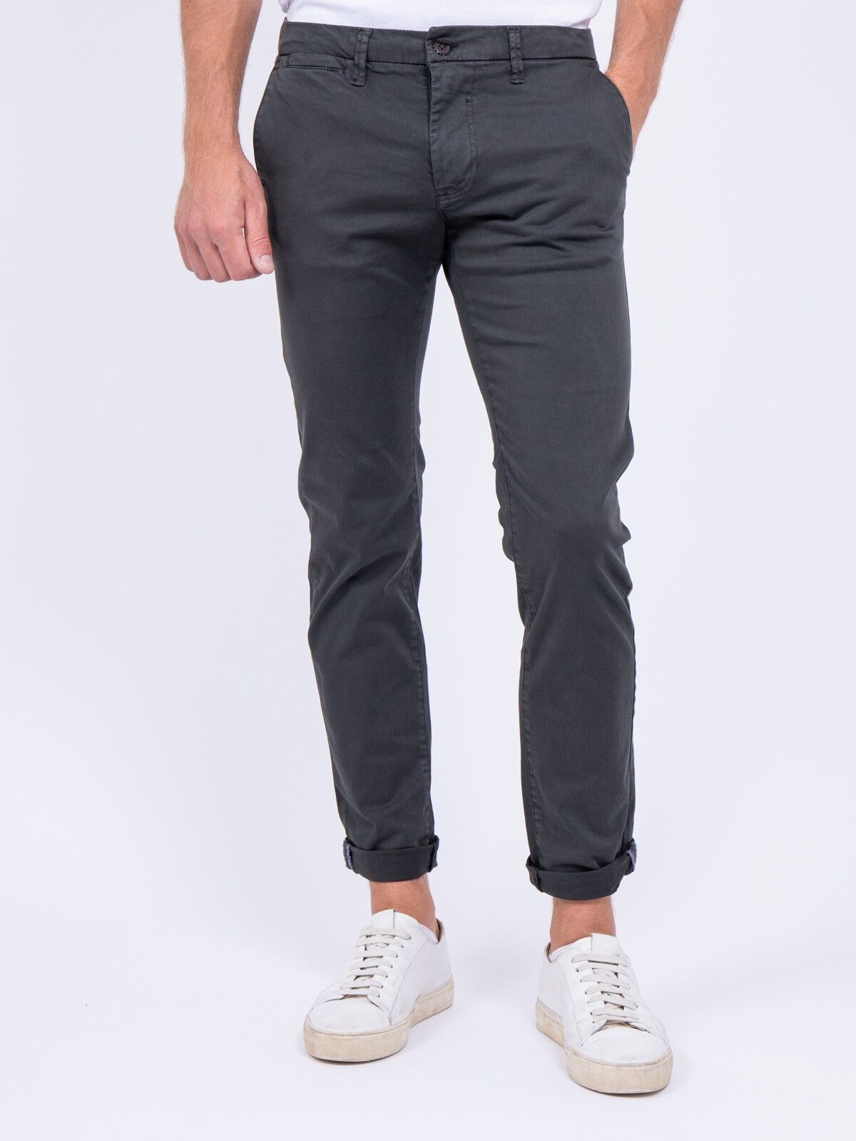 Steeler carbon grey front-side round pockets & back-side jetted pockets  cotton trousers