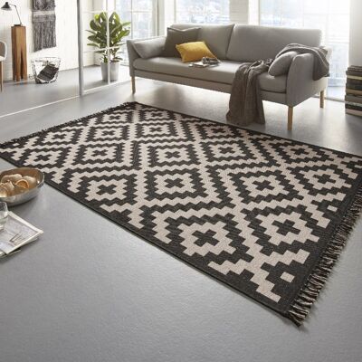 Tapis tissé à plat Stockholm aspect sisal naturel avec franges nouées à la main