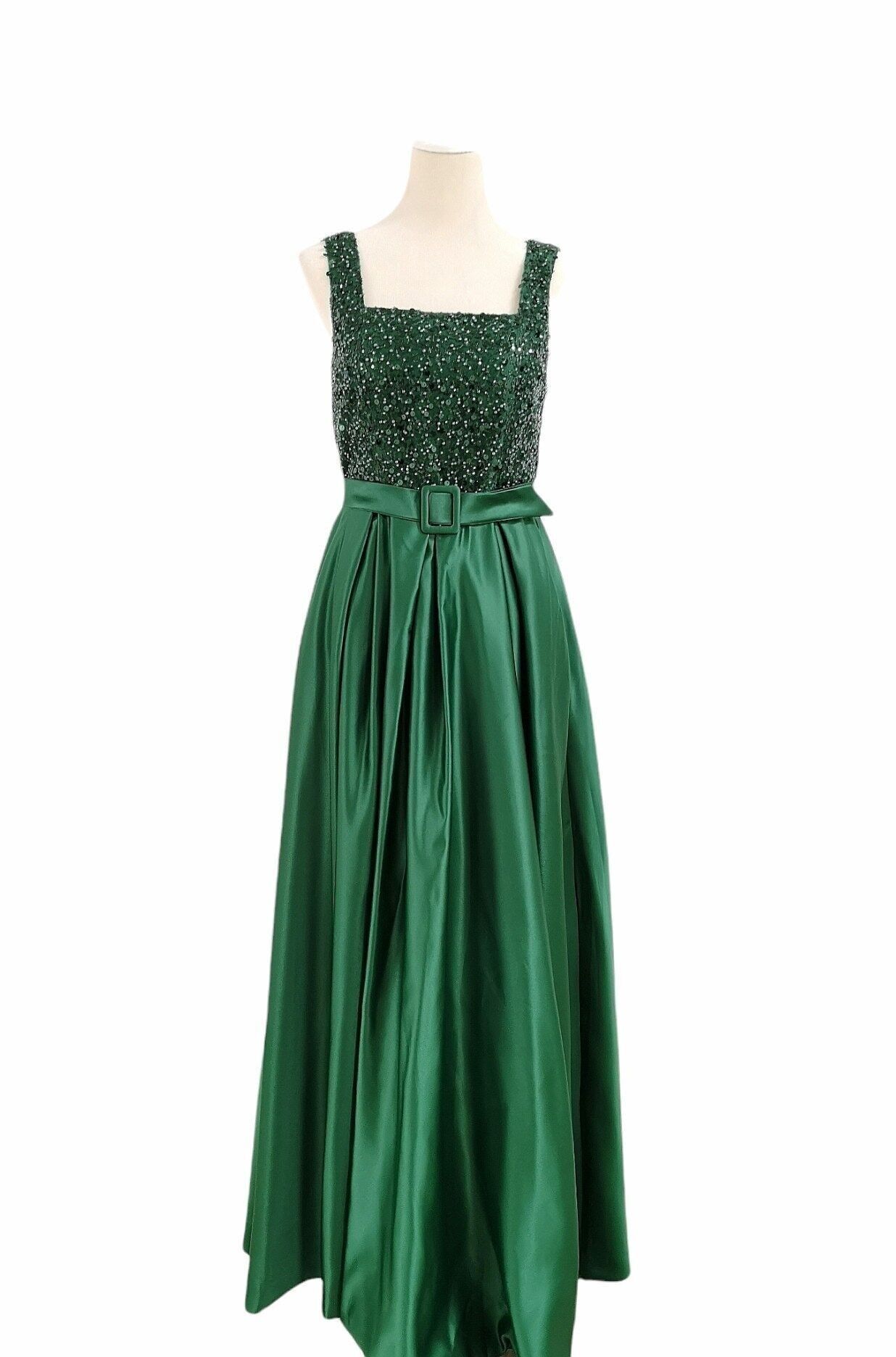 Langes Abendkleid im Strass-Stil Smaragdgrün