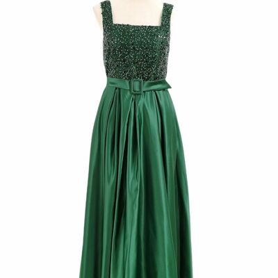 Vestido de noche largo estilo pedrería Verde esmeralda