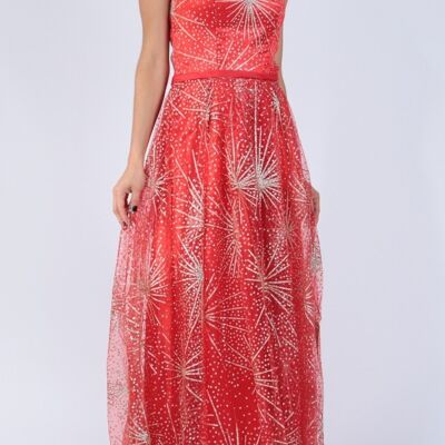 Bustier-Kleid mit Strasssternen Leuchtend rot