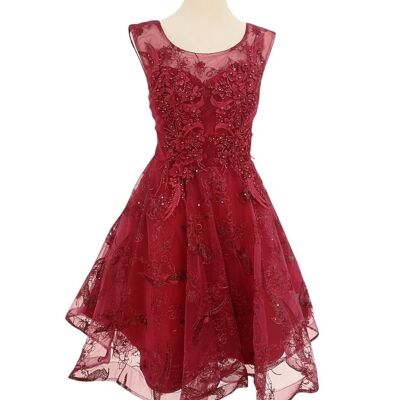 Robe de cérémonie en tulle courte Bordeaux