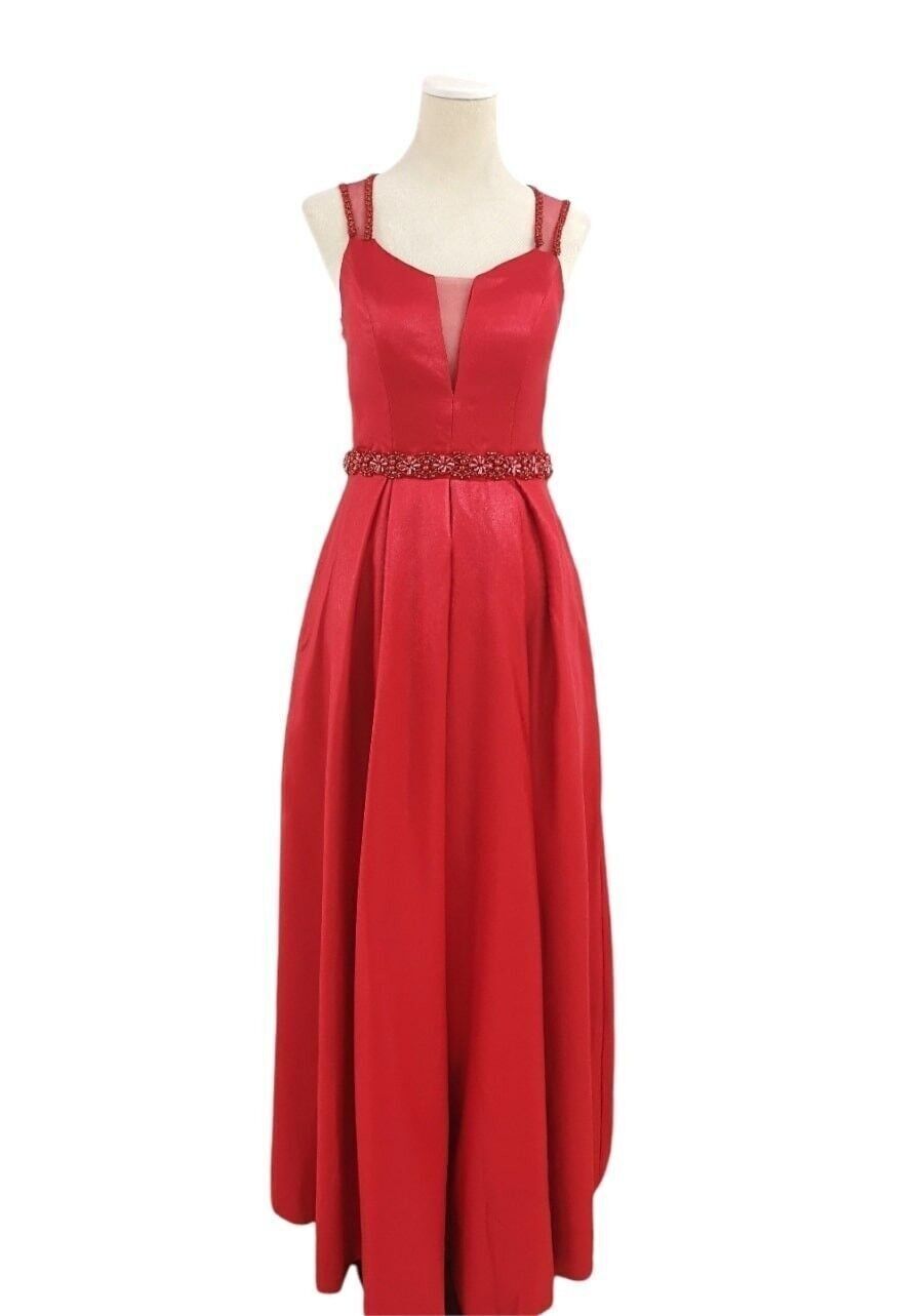 Robe longue de soirée strassée ceinture Rouge bordeaux