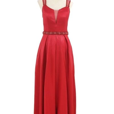 Long evening dress with rhinestones and belt Burgundy red