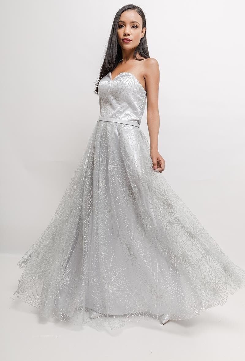 Vestido strapless estrella pedrería Plata