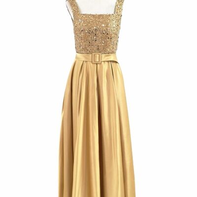 Long rhinestone-style evening dress Gold