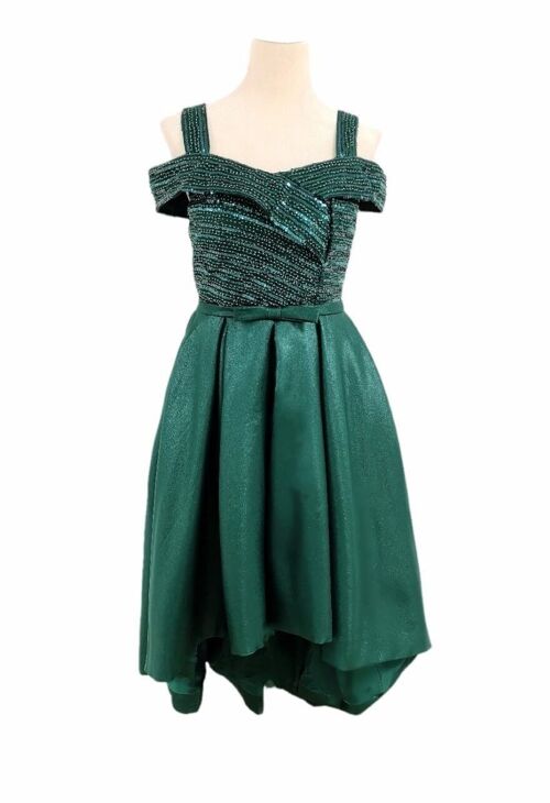 Robe de cérémonie strassée style court long Vert émeraude