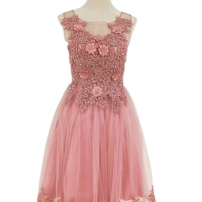 Short cocktail dress in Old Rose floral tulle