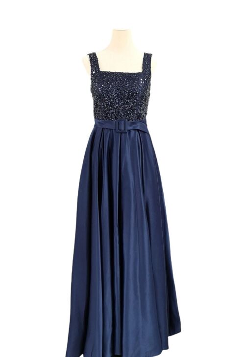 Robe longue de soirée style strassée Bleu marine