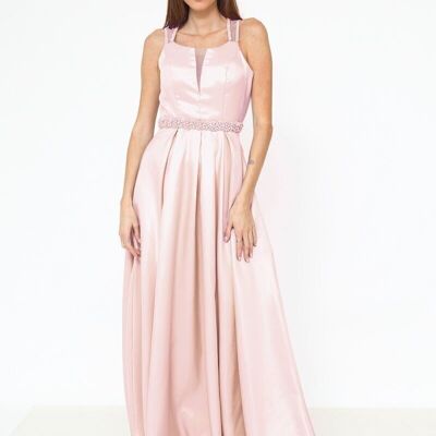 Long rhinestone evening dress with belt Powder pink