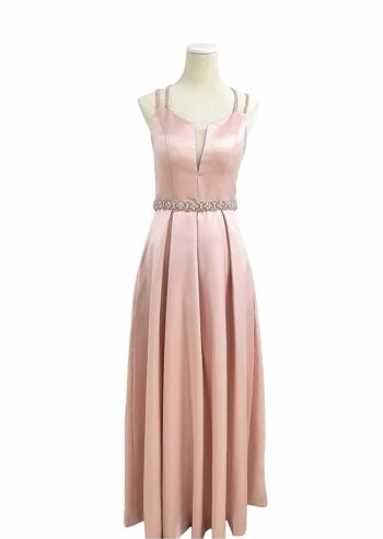 Robe longue de soirée strassée ceinture Rose poudré 2