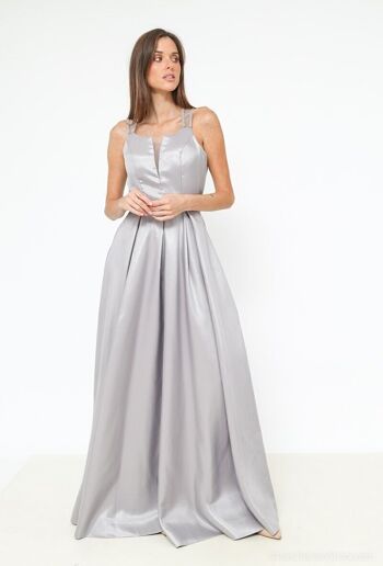 Robe longue de soirée strassée ceinture Gris 2