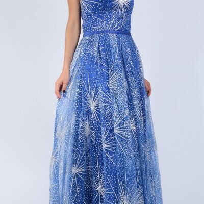Trägerloses Kleid mit Strasssternen Königsblau