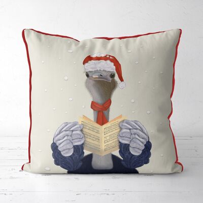 Ostrich Carol Singer, Christmas Pillow, Cushion, 45x45cm