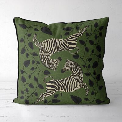 Zebra Twins, Verdant green, Animalia Tropical Decor Pillow, Cushion, 45x45cm