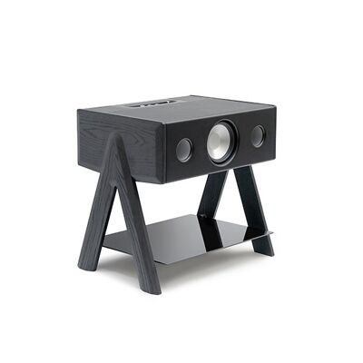 ENCEINTE IMMERSIVE CUBE BLACK LEATHER & WOOD AU FORMAT BOUT DE CANAPE