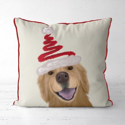 Golden Retriever and Spring Santa Hat Christmas Pillow, Cushion, 45x45cm