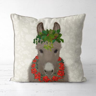 Donkey and Holly Crown, Christmas Pillow, Cushion, 45x45cm