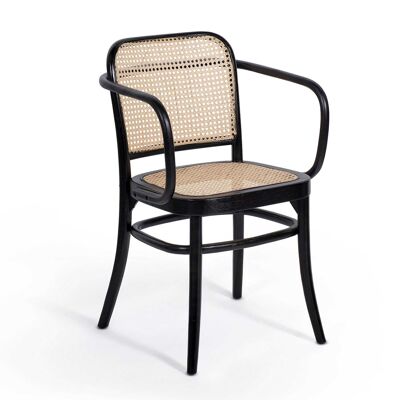 SILLA HANNAH CON REPOSABRAZOS MADERA NEGRA RATTAN