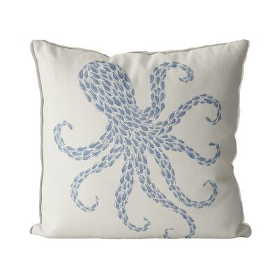 Fishy Octopus, Blue Grey on sea fog, Nautical Pillow, Cushion, 45x45cm