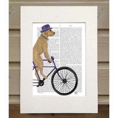 Yellow Labrador on Bicycle, Book Print, Art Print, Wall Art