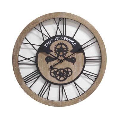 RELOJ PARED HIERRO MDF NATURAL