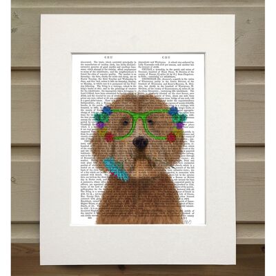 Labradoodle Golden and Flower Glasses, Book Print, Art Print, Wall Art