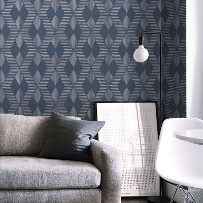 Andrée wallpaper - Mineral blue and Steel gray