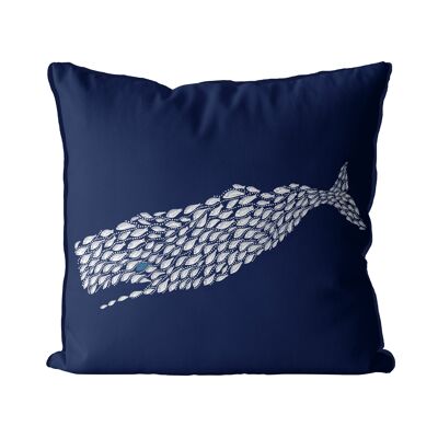 Fishy Whale, White on Midnight Blue, Nautical Pillow, Cushion, 45x45cm
