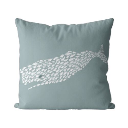 Fishy Whale, White on Grey Blue, Nautical Pillow, Cushion, 45x45cm