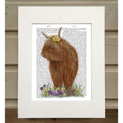 Highland Cow, Pansy, Book Print, Art Print, Wall Art