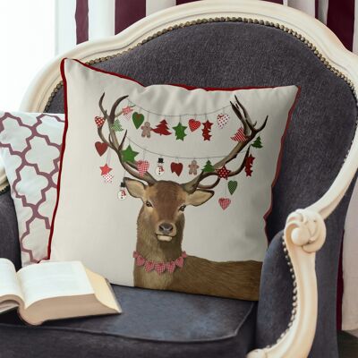 Deer, Homespun Decorations, Christmas Holiday Pillow, Cushion, 45x45cm