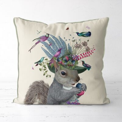 Squirrel Pillow, Birdkeeper and Blue Acorns Pillow, Cushion, 45x45cm