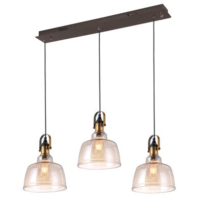 LámparaDE TECHO 3 LUCES FEBRUARY CRISTAL CHAMPAGNE BASE RECTANGULAR